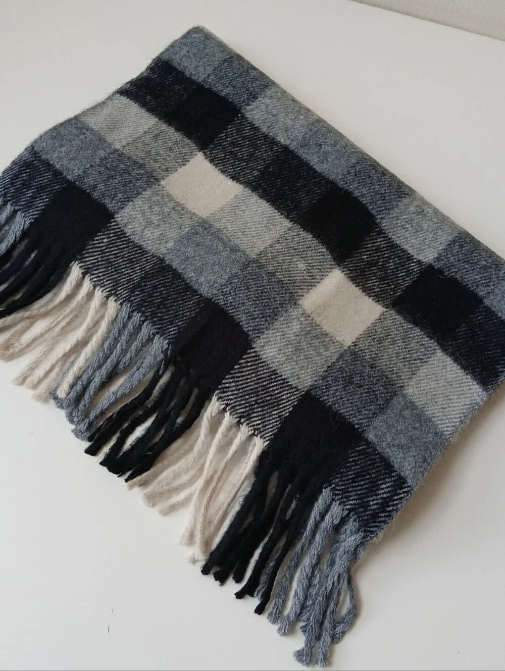 Cashmere Scarf Gray Black Plaid Rectangle